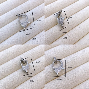 Silver plated lobster clasps with micro-pave zircon crystals in various sizes