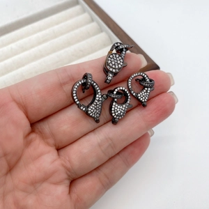 Set of four black plated lobster clasps with white zircon micro-paving for jewelry making