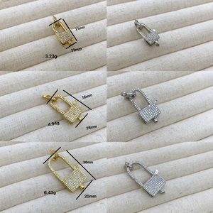 18K gold and silver plated pave zircon lock clasps in three sizes for DIY jewelry making