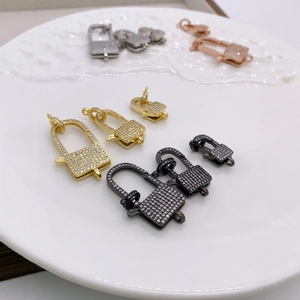 18K gold-plated padlock charms with micro-pave zircons for DIY jewelry making