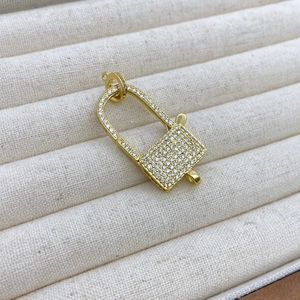18K gold plated zircon pave padlock pendant for DIY necklace and jewelry making