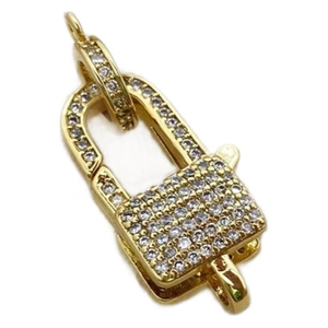Gold plated lock pendant with 18K cubic zirconia pavé stones and hanging ring