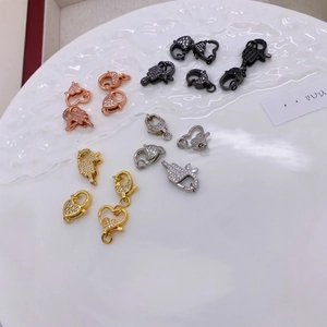 18K gold plated heart and gesture lobster clasps with micro-inlaid zircon for DIY jewelry