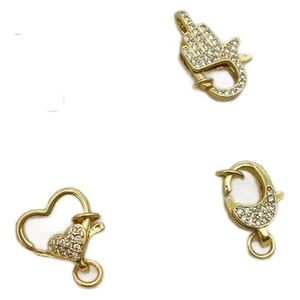 18K gold-plated heart and gesture lobster clasps with micro-set zircons for DIY jewelry
