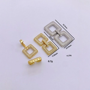 Square micro-pave cubic zirconia pendant connector in gold and silver plating