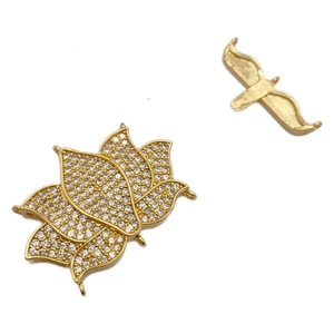 Vergoldeter Lotus-Schmuckverschluss mit Zirkonia-Mikropavé für DIY-Halsketten-Zubehör