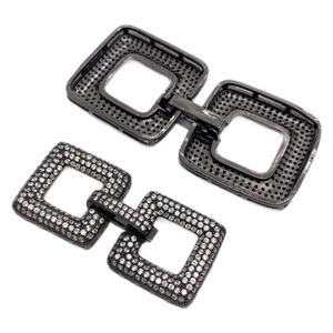 Square micro-paved cubic zirconia necklace clasps in black nickel plating for jewelry DIY