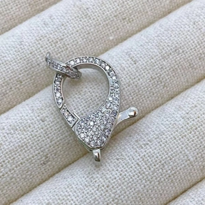 Silver lobster clasp jewelry connector with pave-set zircon for necklace or bracelet
