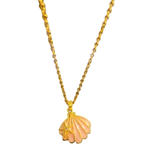 Rosa Emaille Muschel und goldener Seestern Anhänger Halskette mit minimalistischer Kette