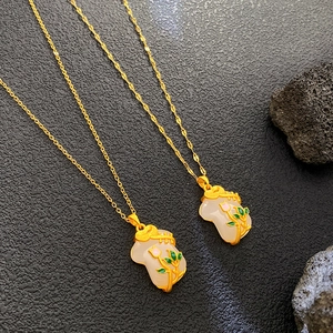Nuova Collana Con Ciondolo Qipao in Stile Cinese Acciaio Al Titanio Placcato Oro Giada Sintetica Bianca Fiore Tulipano Smalto Gioielli Donna