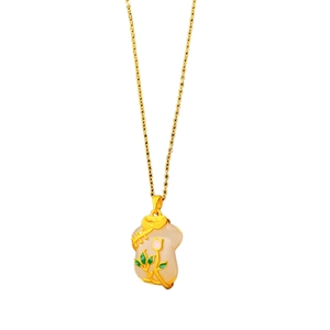 Elegante collana tulipano dorata cheongsam con pietra preziosa bianca e fiori smaltati
