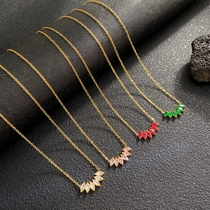 Edelstahl Multi Farbe Zirkonia Wassertropfen Anhänger Halskette Gold Plattiert Marquise Schliff Fächerform Kette Für Damen
