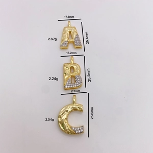 18k gold plated 26 English letter pendants with zircon and hammered metal finish