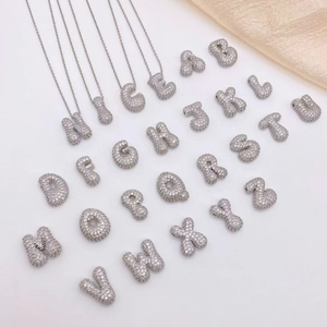 Mode 3D Bubbel Alfabet Hanger Ketting Volledig Iced Out Zirkonia Koper Verzilverd Initiaal Ketting Mannen Vrouwen Sieraden