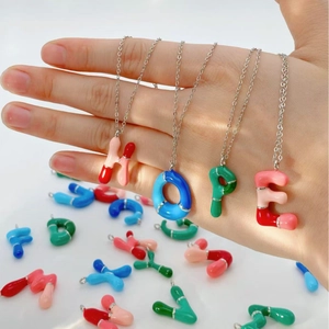 Women Colorful Bubble Balloon English Alphabet Necklace Enamel Initial Copper Pendant Electroplated Fashion Commuting Jewelry Clavicle Chain