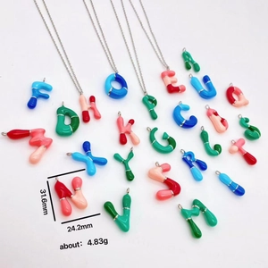 Colorful bubble letter initial necklace with vibrant enamel balloon pendants for women