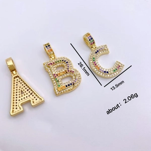 Gold hip hop letter pendant with colorful zircon stones showing front and back view