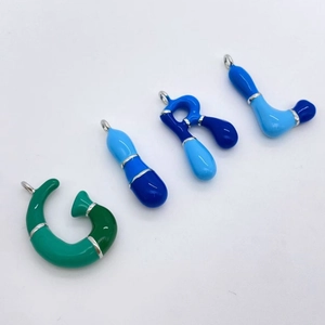 Colorful bubble initial pendants in blue and green enamel for women's necklaces