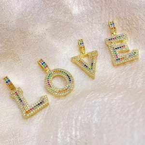 Rainbow cubic zirconia LOVE alphabet pendants in gold finish for hip hop fashion style