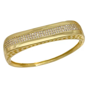 Bracelet manchette large plaqué or 18 carats avec oxydes de zirconium et bordures ondulées
