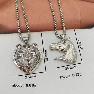 Hip hop 18K gold plated tiger and horse head pendants with sparkling white crystals