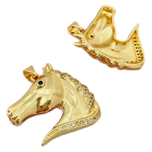 18K gold plated tiger head pendant with green gem eyes and white zircon mane