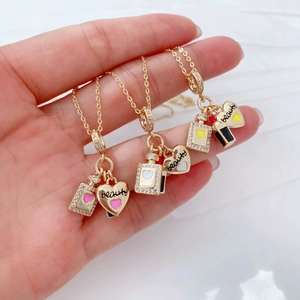 18K Vergoldet Kupfer Parfüm Lippenstift Herz Anhänger Für Damen Mode Emaille Zirkonia Schmuck Halskette Zubehör