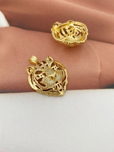 Hollow tiger head pendant with 18K gold plating and sparkling white zircon pavé