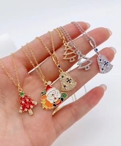 Detailed view of alloy Christmas pendants featuring enamel Santa and reindeer patterns