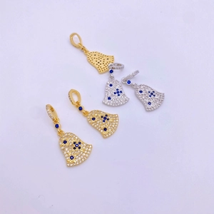 Christmas bell pendants with white zircon pavé and blue flower stones in gold and silver