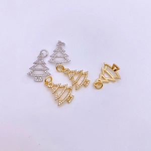 Christmas tree charm with cubic zirconia pavé and hollow metal design for DIY jewelry