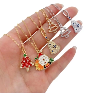 Christmas pendant necklaces with Santa Claus, reindeer, and bell charms for women