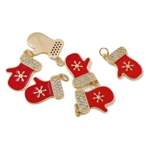Colgante navideño de guante esmaltado rojo con diamantes de imitación y copo de nieve