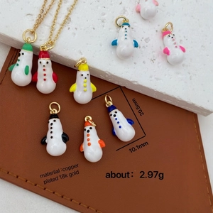 Winter snowman pendant in 18K gold plated copper with colorful enamel details