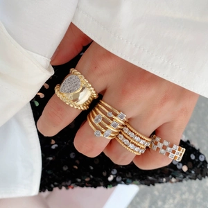 Bague Ouverte Réglable en Cuivre Plaqué Or 18K avec Zircone pour Femme Minimaliste Multi-couches Géométrique Cœur Étoile Bijoux Mode Cadeau