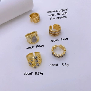 Bagues ouvertes dorées 18K avec motifs cœur étoile et pierres scintillantes