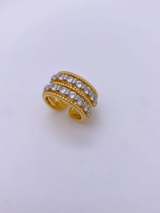 Bague multicouche ajustable plaquée or avec zircons étincelants et texture à perles fines