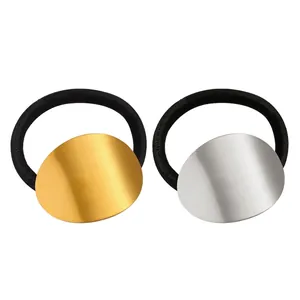 Minimalist Stainless Steel Oval Ponytail Holder Hair Tie For Women Brushed Metal Elastic Hair Band Gold Silver Accessories
