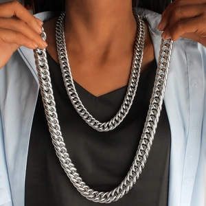Ensemble de colliers gourmettes pour hommes en acier inoxydable argenté poli