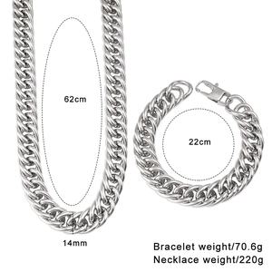 Ensemble de chaîne cubaine polie avec collier de 62cm et bracelet de 22cm