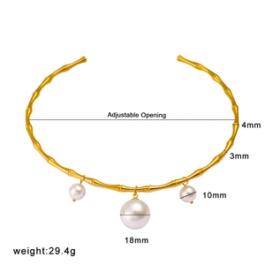 Collier Ras du Cou en Acier Inoxydable Forme Bambou Avec Pendentif Fausse Künstliche Perle Plaqué Or Argent Élégant Bijoux pour Femme