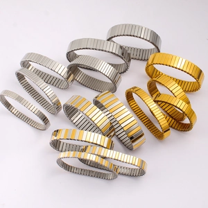 Stainless Steel Elastic Stretch Bracelet Bangle For Women Watchband Style Gold Silver Bi-Color Polished Retro Jewelry Gift