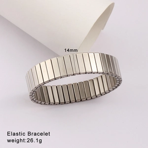 Macro shot of 14mm silver elastic stainless steel bracelet with textured finish