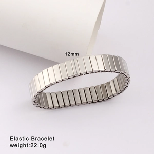 Detail shot of a 12mm elastic silver stainless steel bracelet showing stretchable links