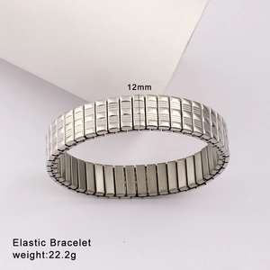 Detailed view of a 12mm wide elastic stainless steel watch-style strap bracelet