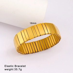 Detailed view of golden stainless steel elastic watch-band bracelet with 18mm width