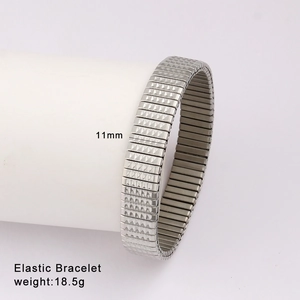Detail view of 11mm elastic stainless steel bracelet with textured surface and 18.5g weight