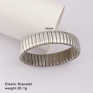 Detailed close-up of a 14mm silver elastic stainless steel bracelet with textured surface