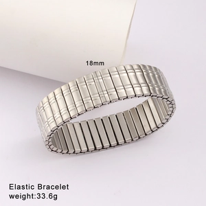 Detailed view of 18mm elastic stainless steel bracelet with brushed metal texture