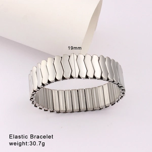 Detail showing a 19mm wide elastic stainless steel bracelet with expansion band structure